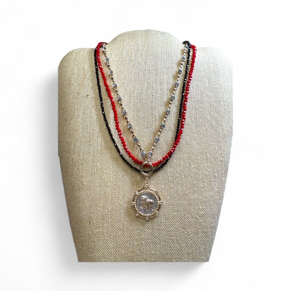 Triple layer Georgia Bulldog necklace - Picture 1 of 2